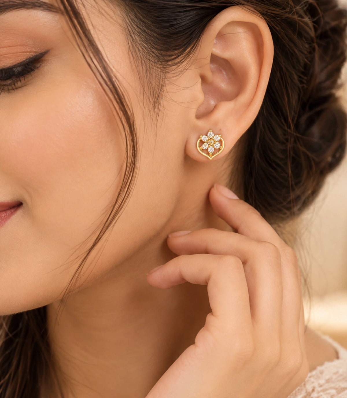 Gold Plated Small Delicate AD Stud Earrings