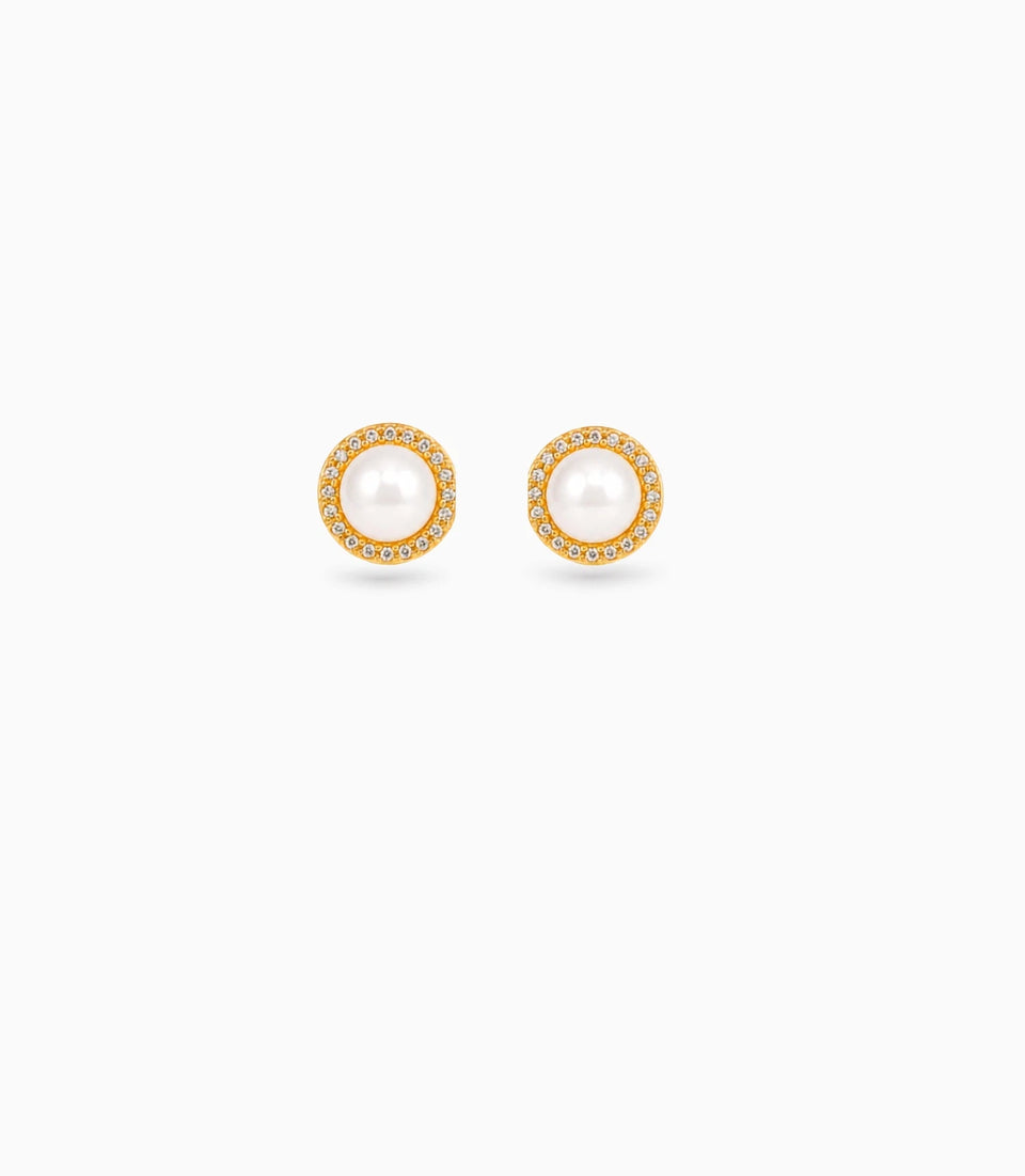 Gold Plated Small Pearl AD Stud Earrings