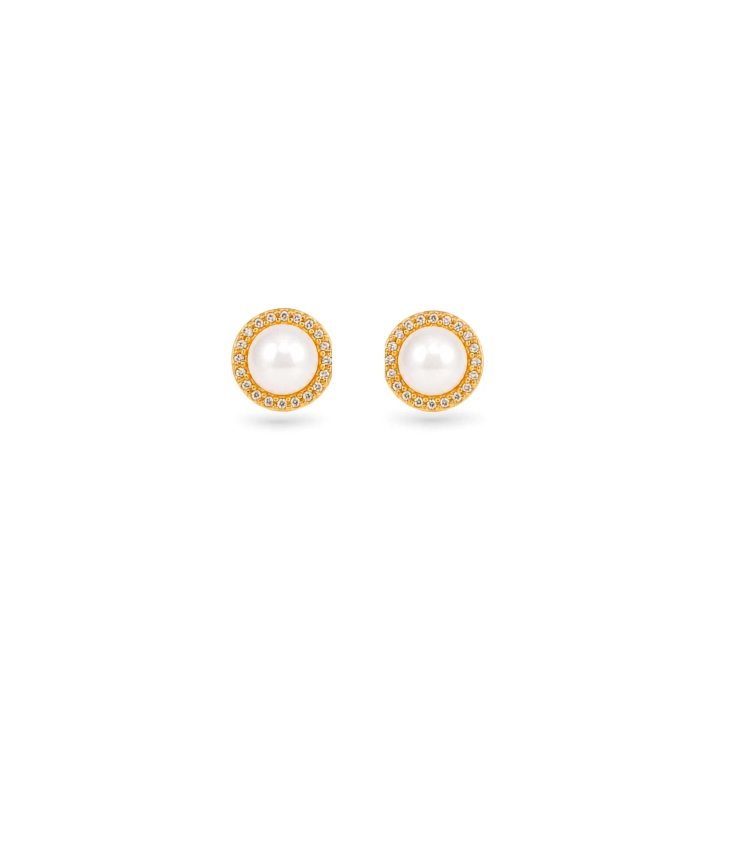 Gold Plated Small Pearl AD Stud Earrings
