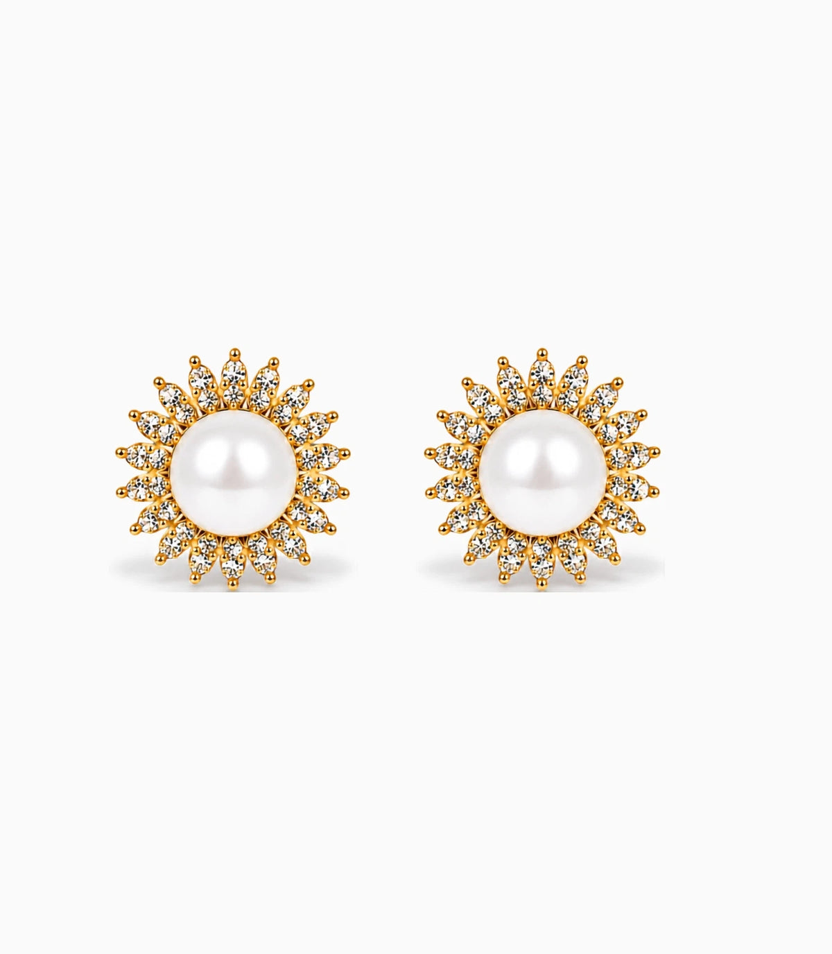 Gold Plated AD Small Pearl Stud Earrings