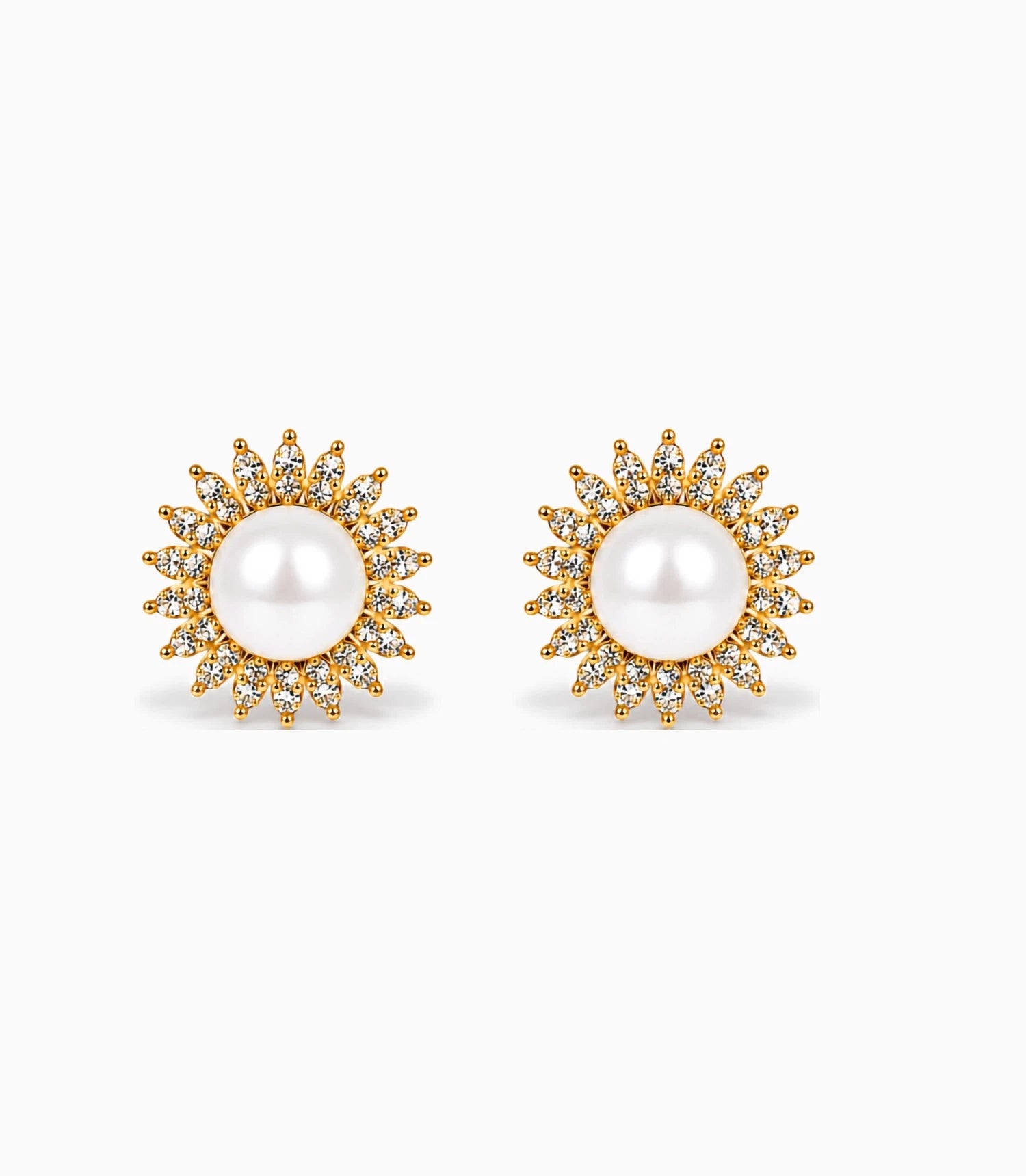 Gold Plated AD Small Pearl Stud Earrings