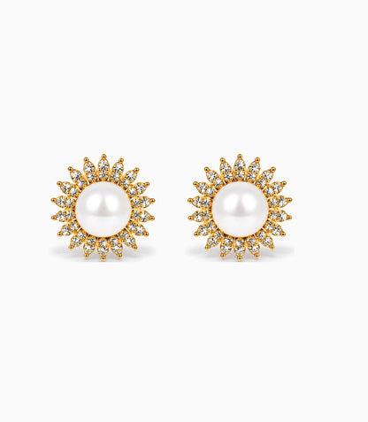 Gold Plated AD Small Pearl Stud Earrings