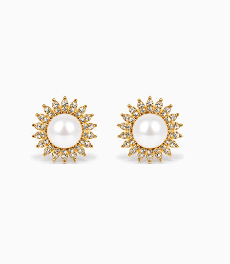 Gold Plated AD Small Pearl Stud Earrings