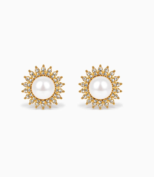 Gold Plated AD Small Pearl Stud Earrings