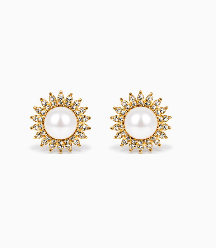 Gold Plated AD Small Pearl Stud Earrings