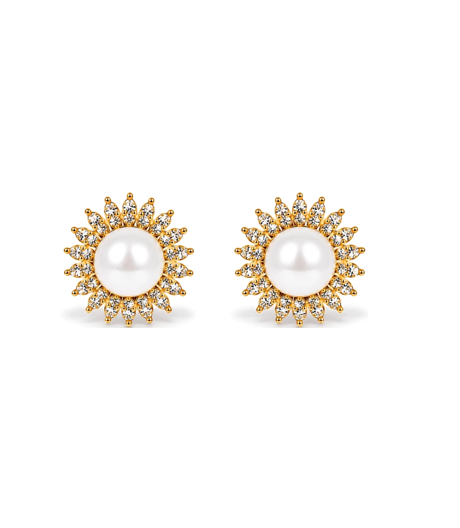 Gold Plated AD Small Pearl Stud Earrings
