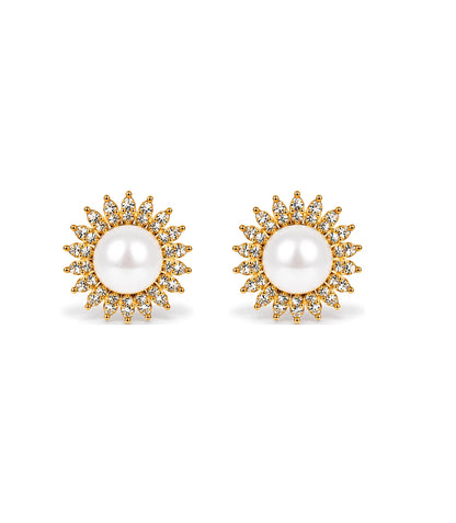 Gold Plated AD Small Pearl Stud Earrings