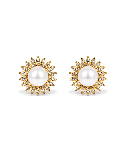 Gold Plated AD Small Pearl Stud Earrings