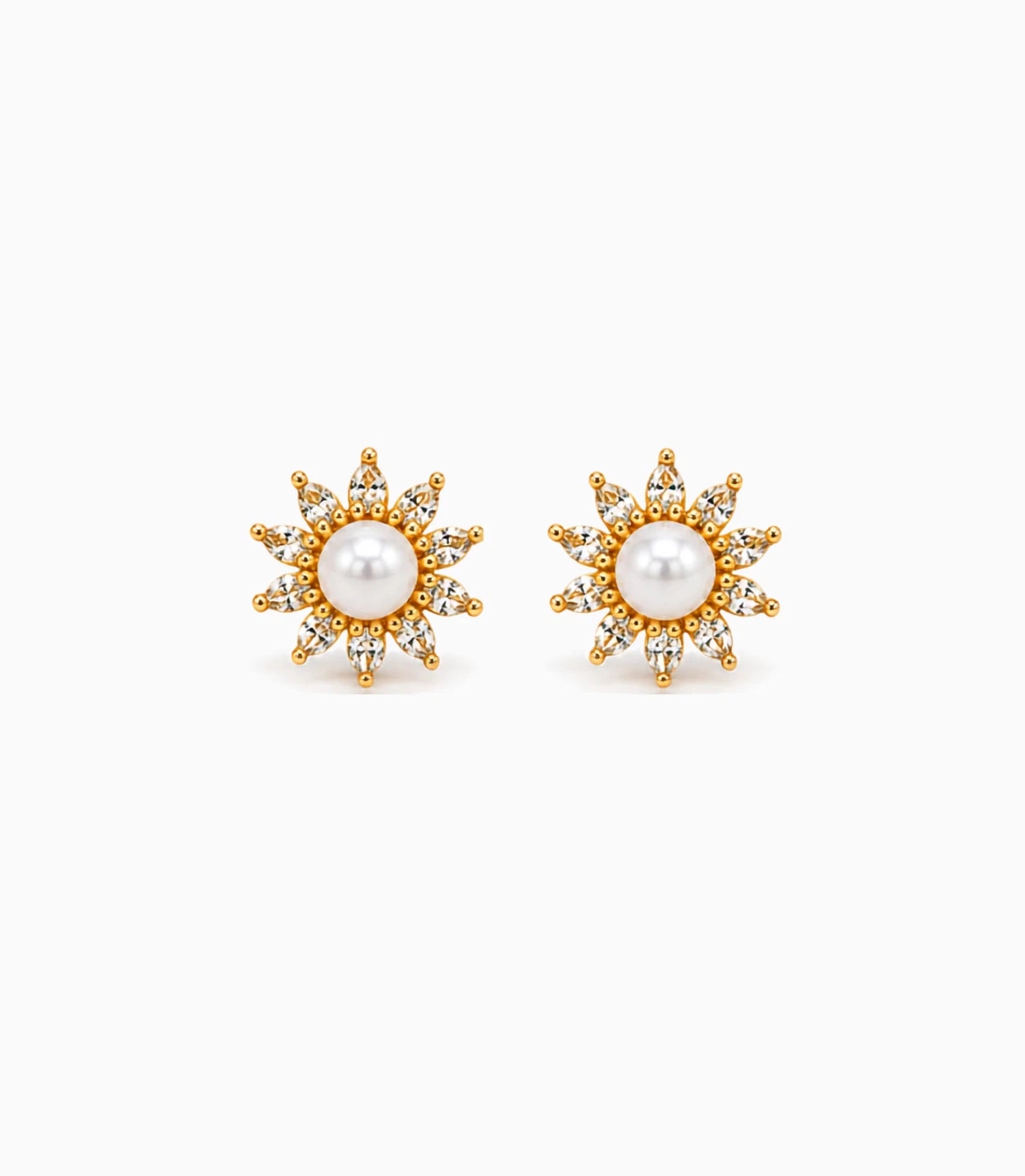 Gold Plated Floral Small AD Pearl Stud Earrings