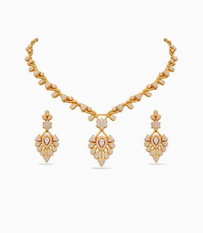 Gold Plated Medallion AD Necklace Set