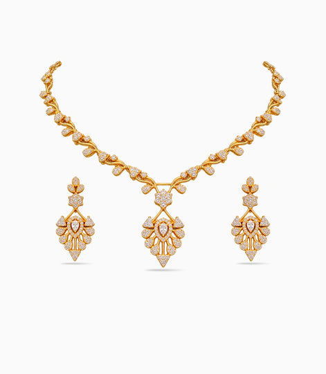 Gold Plated Medallion AD Necklace Set
