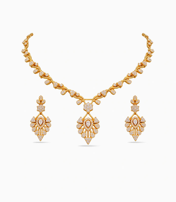 Gold Plated Medallion AD Necklace Set