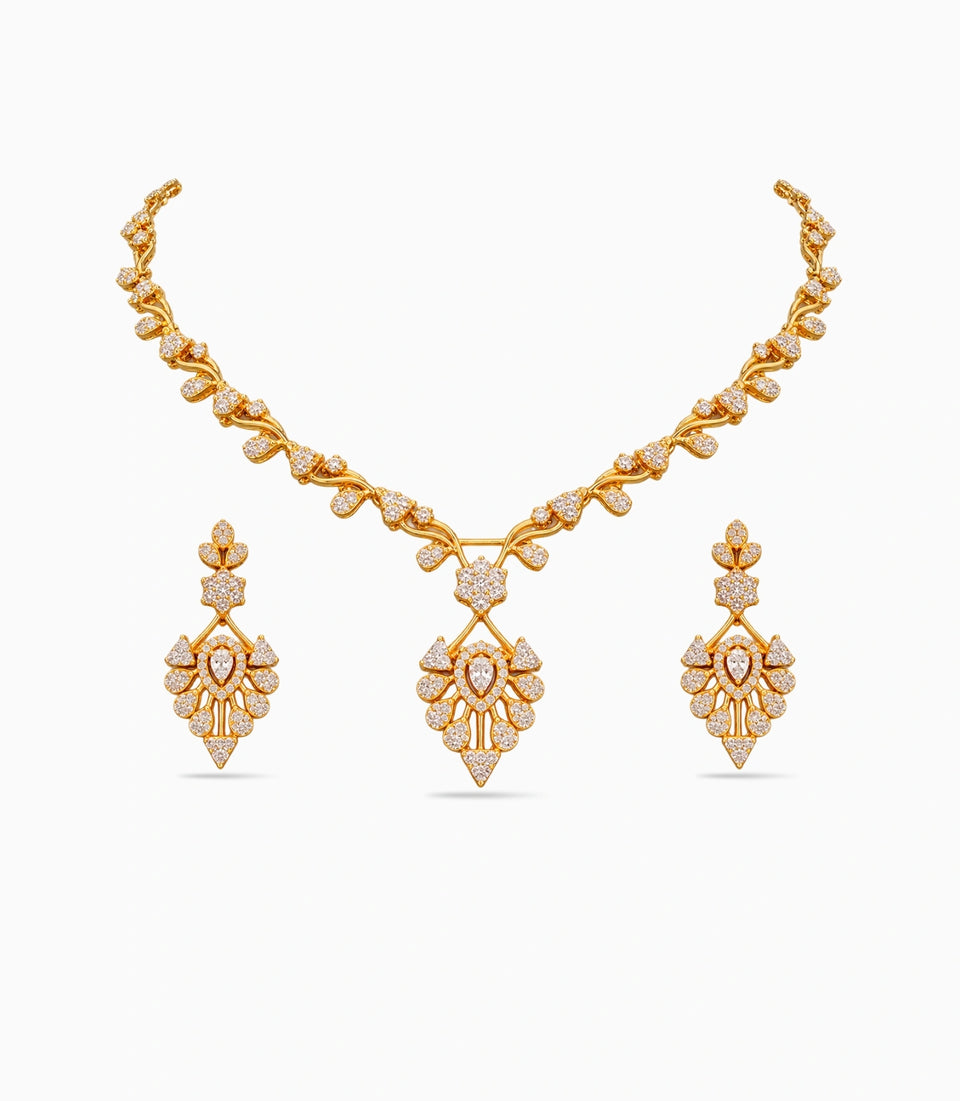 Gold Plated Medallion AD Necklace Set