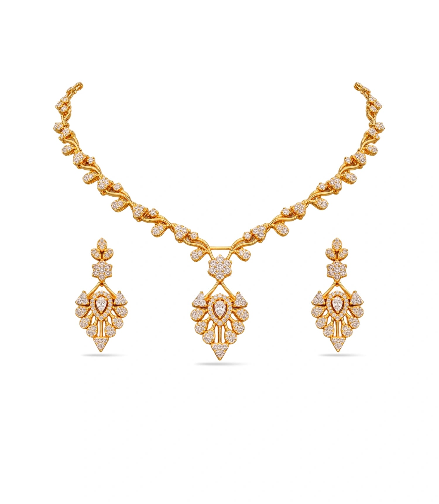 Gold Plated Medallion AD Necklace Set