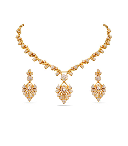 Gold Plated Medallion AD Necklace Set