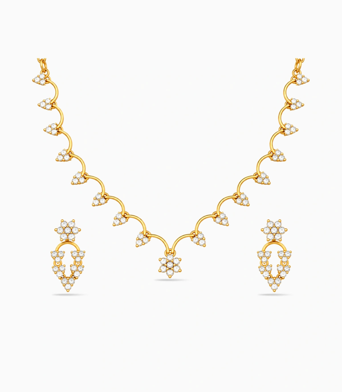 Gold Plated Floral Fringe AD Necklace Set