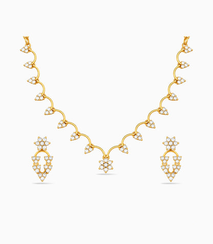 Gold Plated Floral Fringe AD Necklace Set