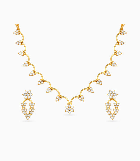 Gold Plated Floral Fringe AD Necklace Set