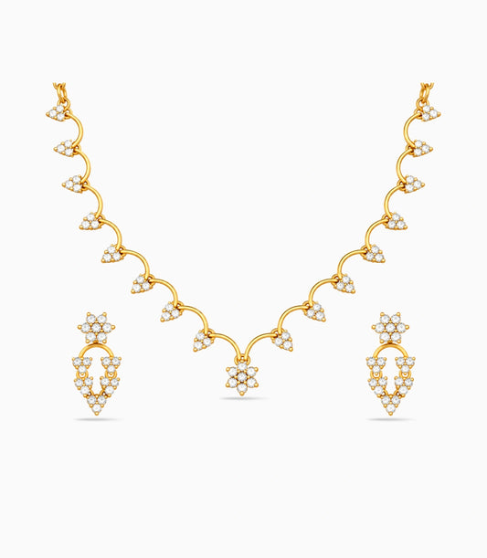 Gold Plated Floral Fringe AD Necklace Set