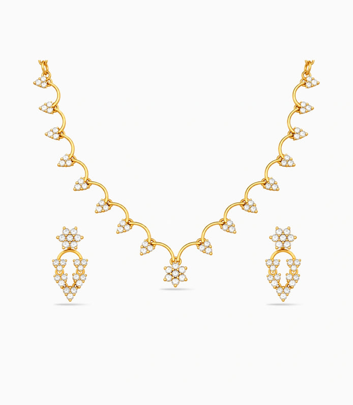 Gold Plated Floral Fringe AD Necklace Set