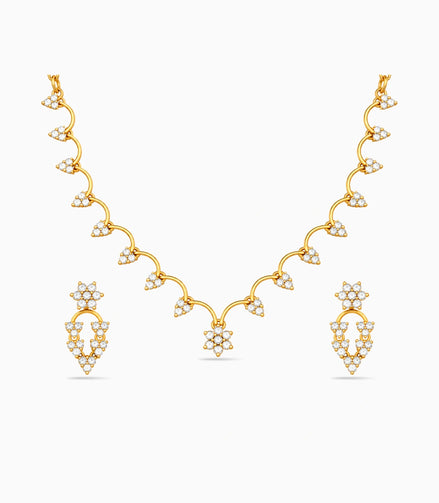 Gold Plated Floral Fringe AD Necklace Set