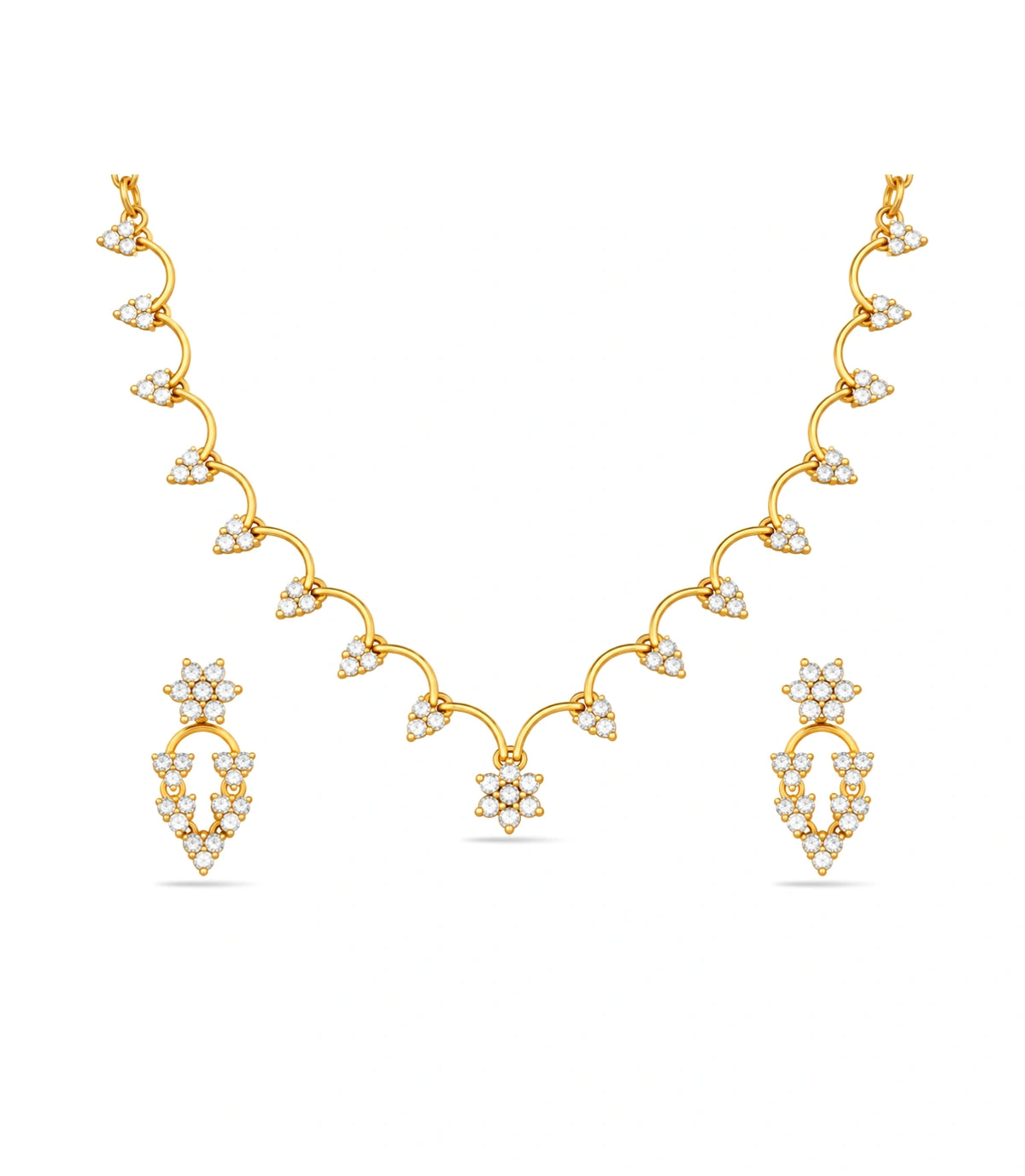 Gold Plated Floral Fringe AD Necklace Set