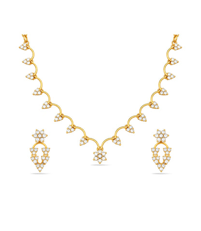 Gold Plated Floral Fringe AD Necklace Set