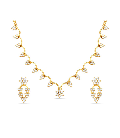 Gold Plated Floral Fringe AD Necklace Set