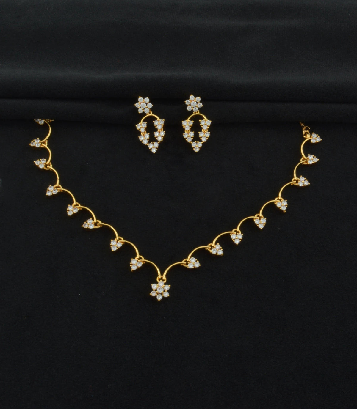 Gold Plated Floral Fringe AD Necklace Set