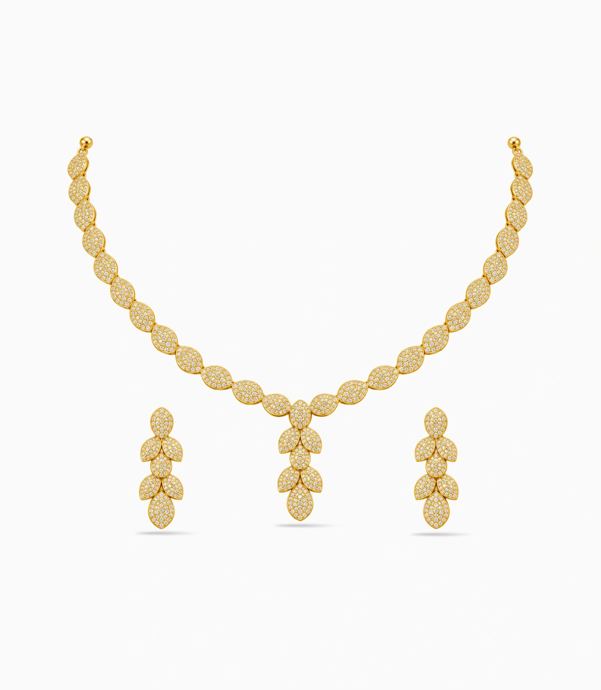 Gold Plated Leaf Cluster AD Necklace Set