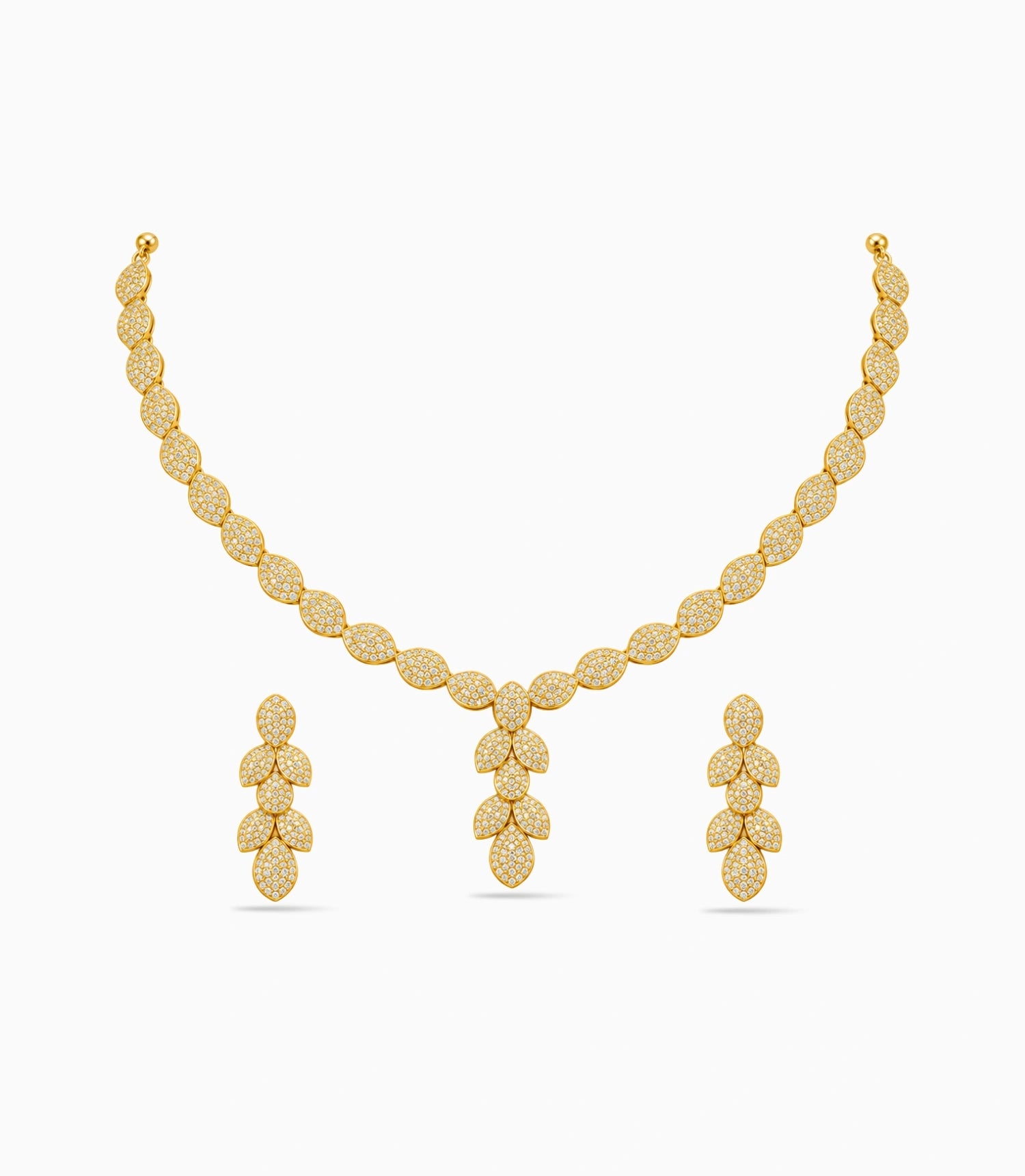 Gold Plated Leaf Cluster AD Necklace Set
