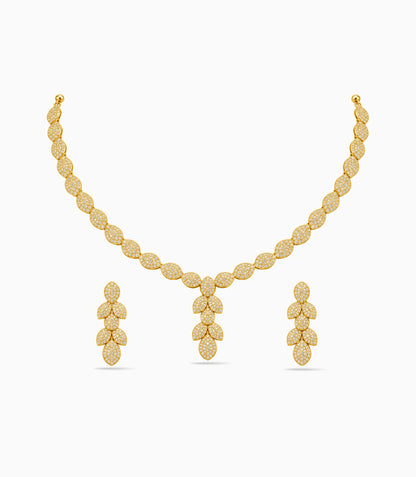 Gold Plated Leaf Cluster AD Necklace Set