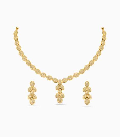 Gold Plated Leaf Cluster AD Necklace Set