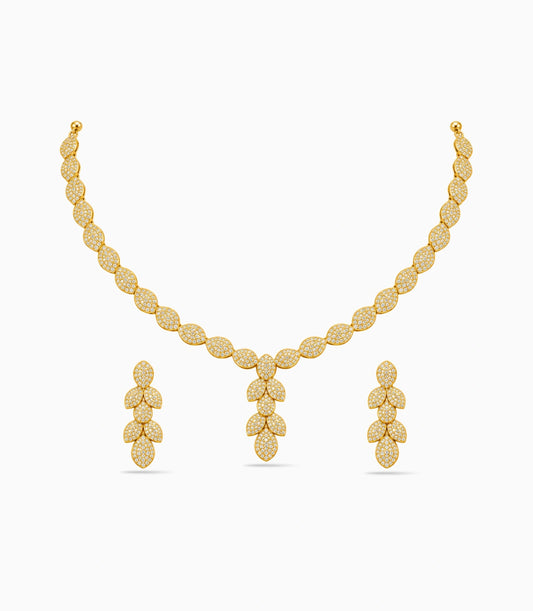 Gold Plated Leaf Cluster AD Necklace Set
