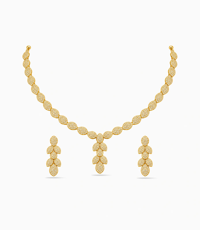 Gold Plated Leaf Cluster AD Necklace Set