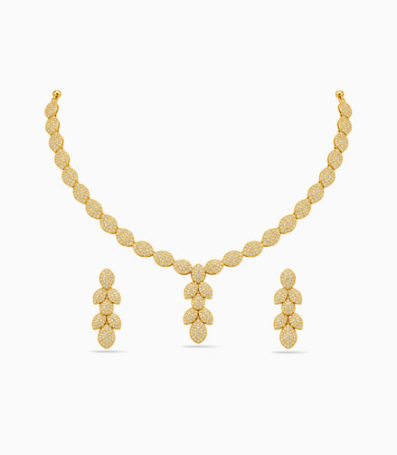 Gold Plated Leaf Cluster AD Necklace Set
