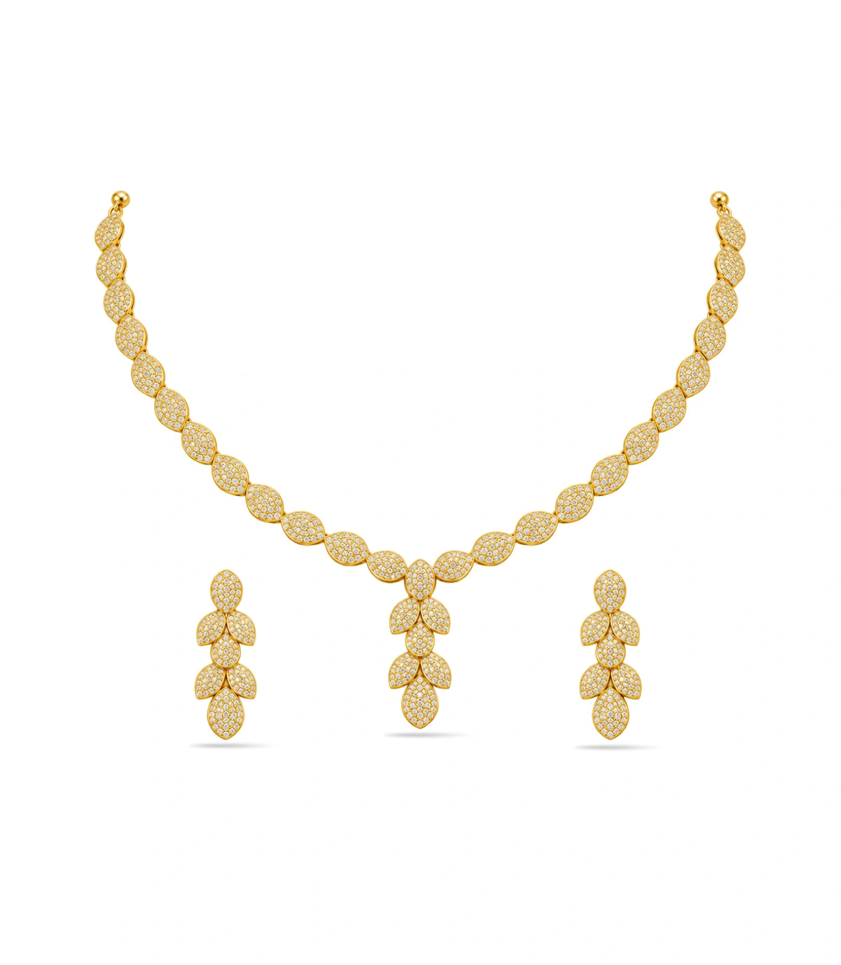 Gold Plated Leaf Cluster AD Necklace Set