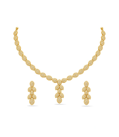Gold Plated Leaf Cluster AD Necklace Set