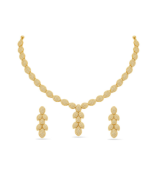 Gold Plated Leaf Cluster AD Necklace Set