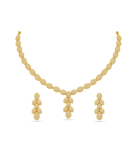 Gold Plated Leaf Cluster AD Necklace Set