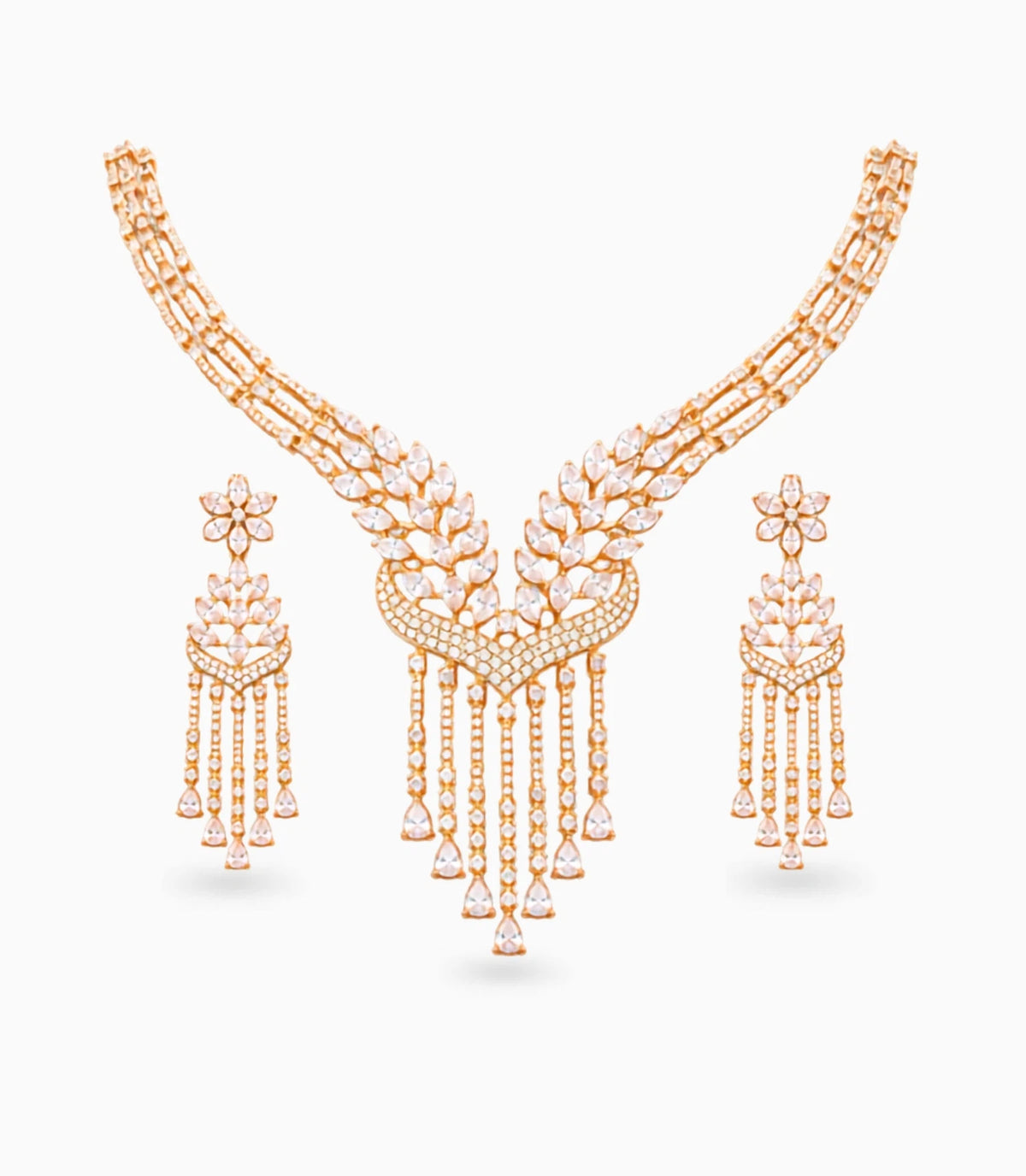 Rose Gold Plated Party Wear CZ Necklace Set