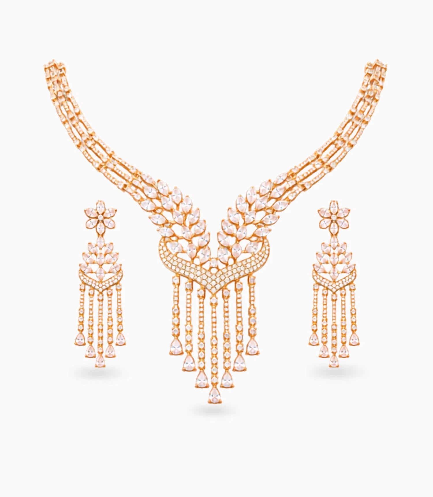 Rose Gold Plated Party Wear CZ Necklace Set