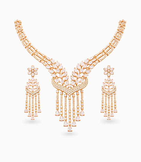 Rose Gold Plated Party Wear CZ Necklace Set