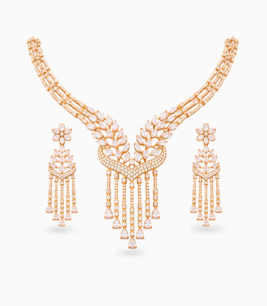 Rose Gold Plated Party Wear CZ Necklace Set
