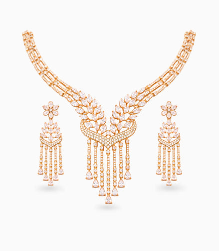 Rose Gold Plated Party Wear CZ Necklace Set