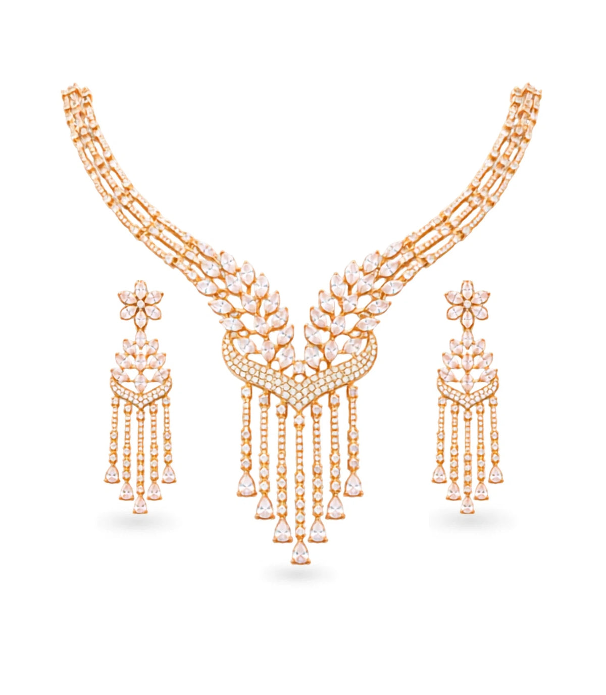 Rose Gold Plated Party Wear CZ Necklace Set