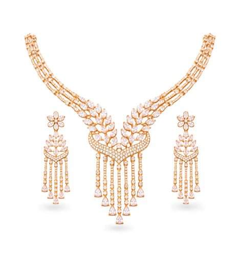 Rose Gold Plated Party Wear CZ Necklace Set
