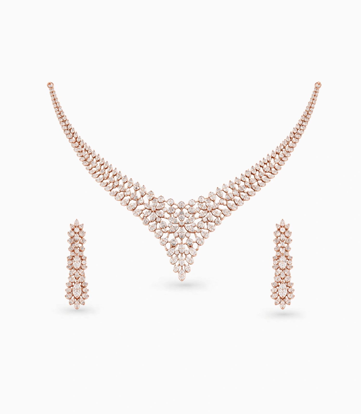 Rose Gold Plated Statement Party Wear CZ Necklace Set
