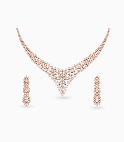 Rose Gold Plated Statement Party Wear CZ Necklace Set