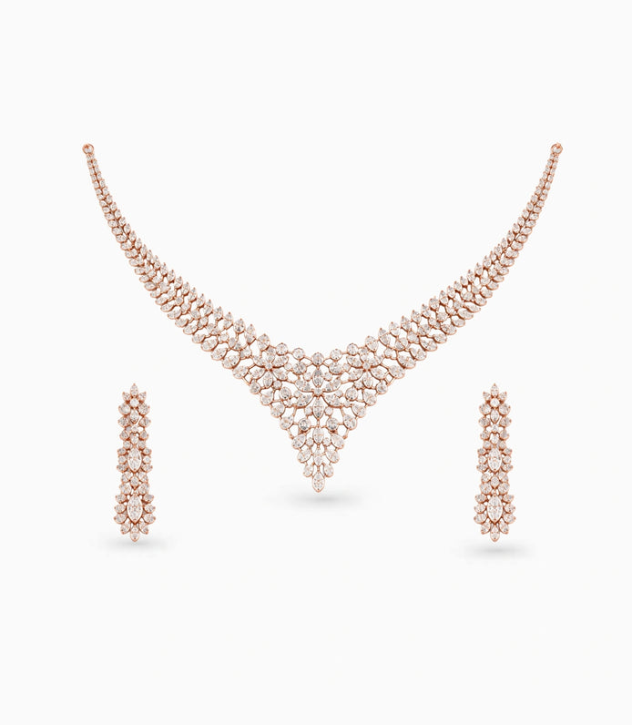Rose Gold Plated Statement Party Wear CZ Necklace Set